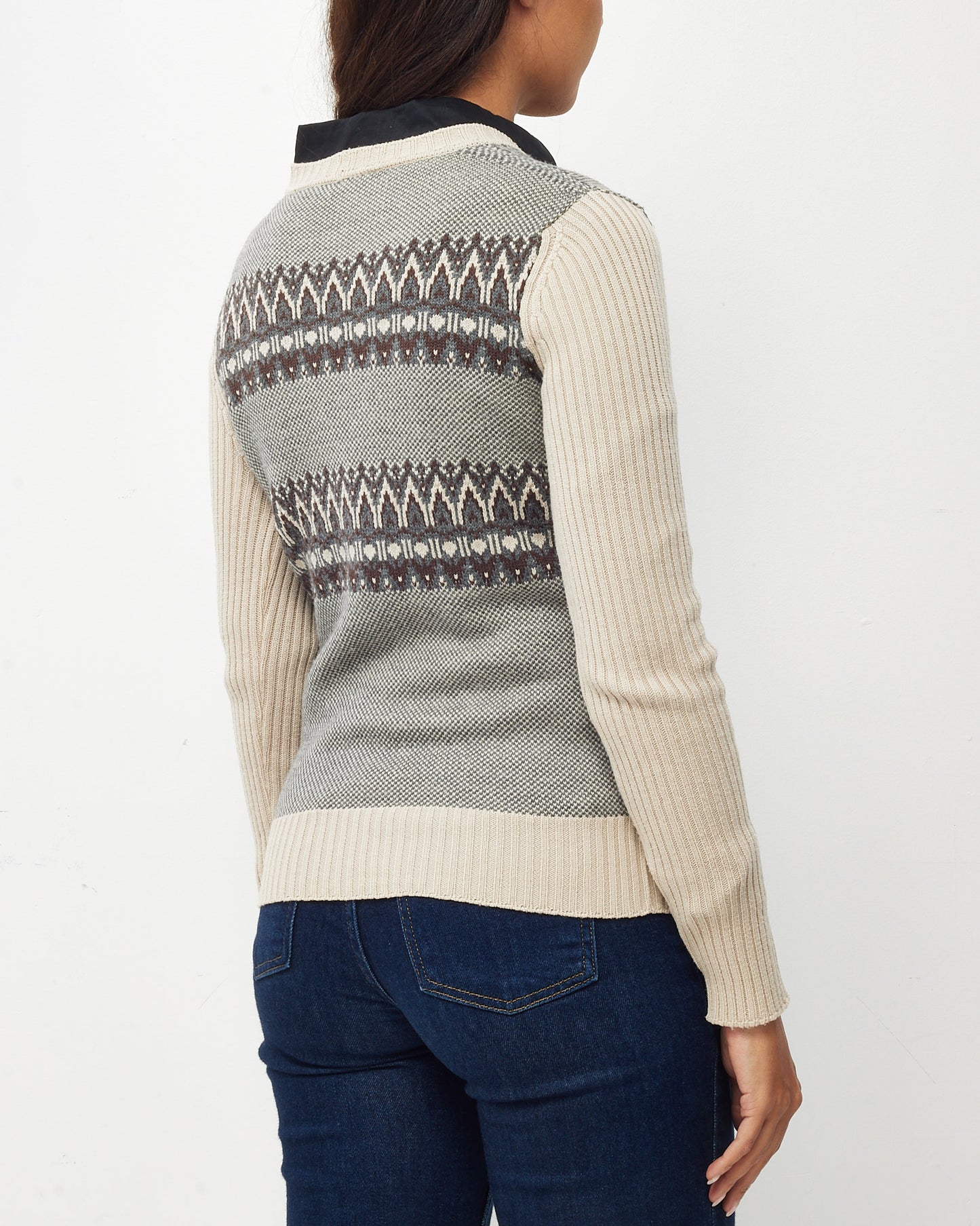 Gucci Grey/Beige/Brown Wool Knit Geometric Pattern Cardigan Sweater - S