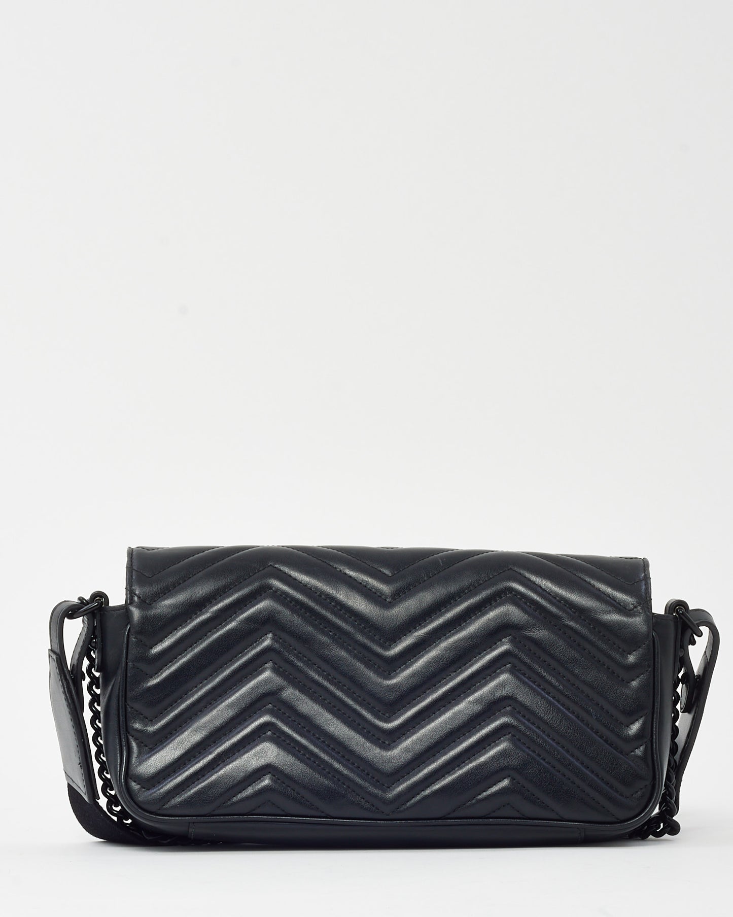 Gucci Black Chevron Matelassé Calfskin Leather Monochrome GG Marmont Crossbody Shoulder Bag