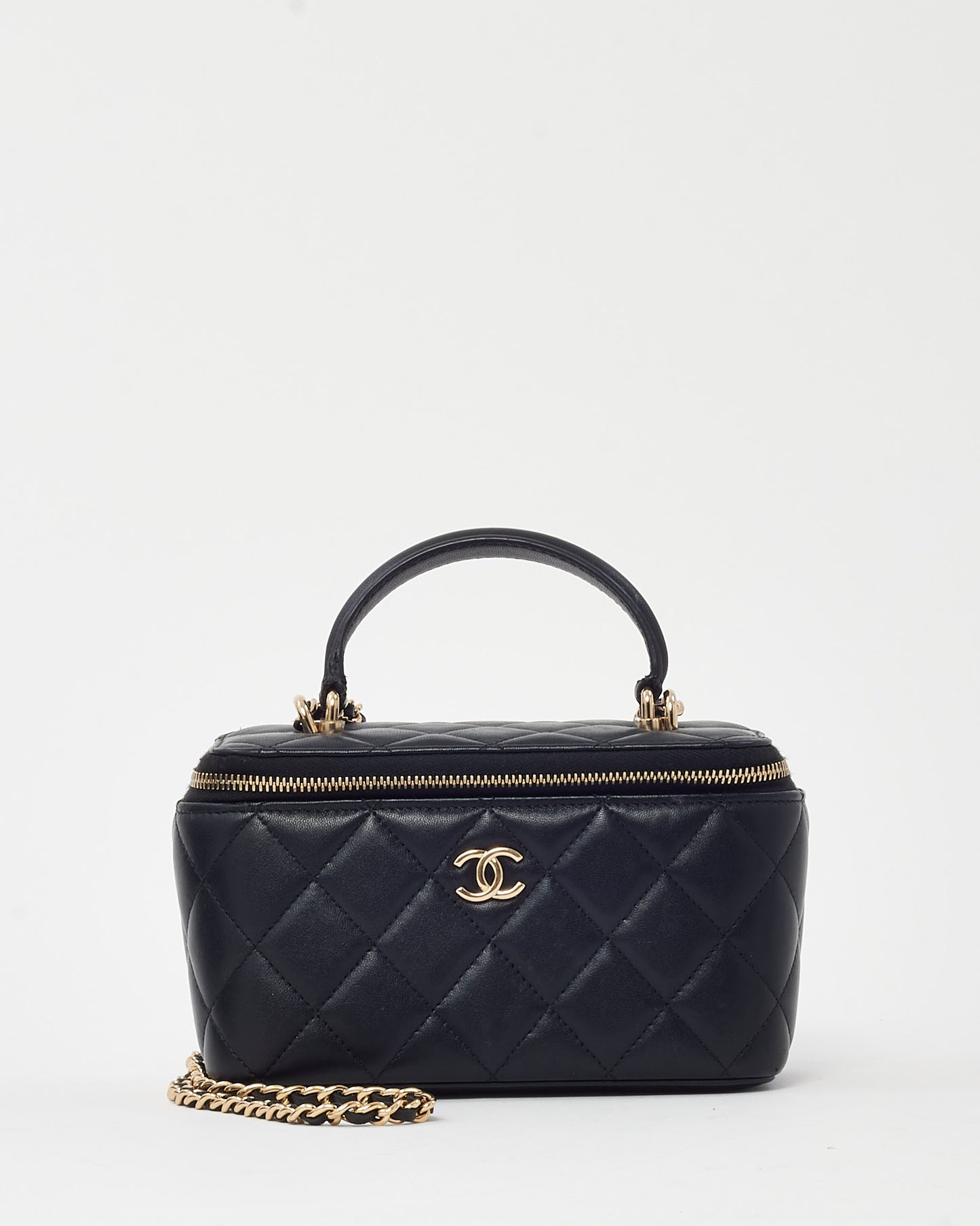 Chanel Black Lambskin Leather Top Handle Chain Vanity Bag GHW