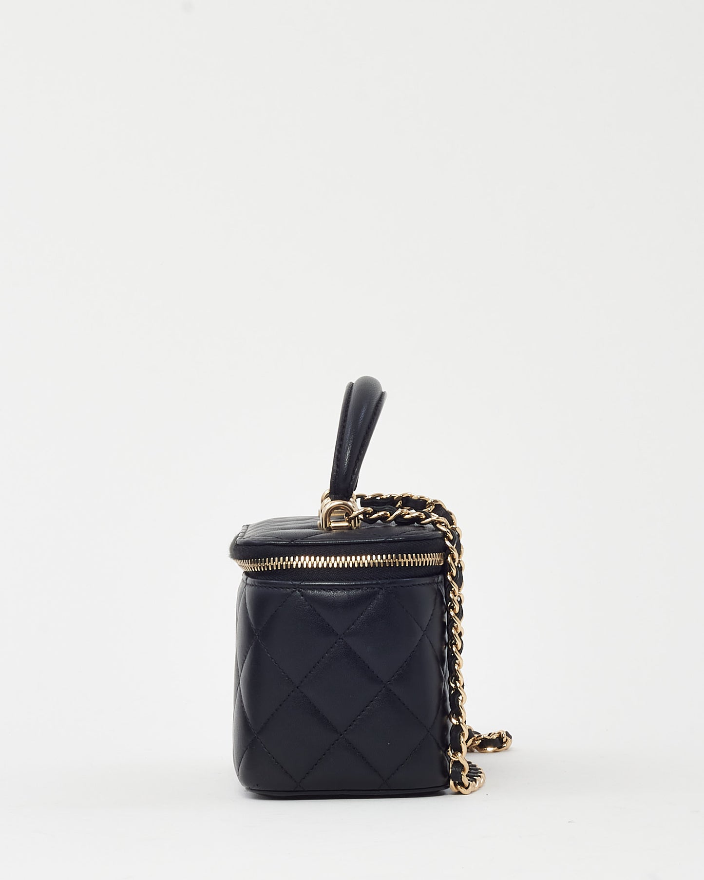 Chanel Black Lambskin Leather Top Handle Chain Vanity Bag GHW