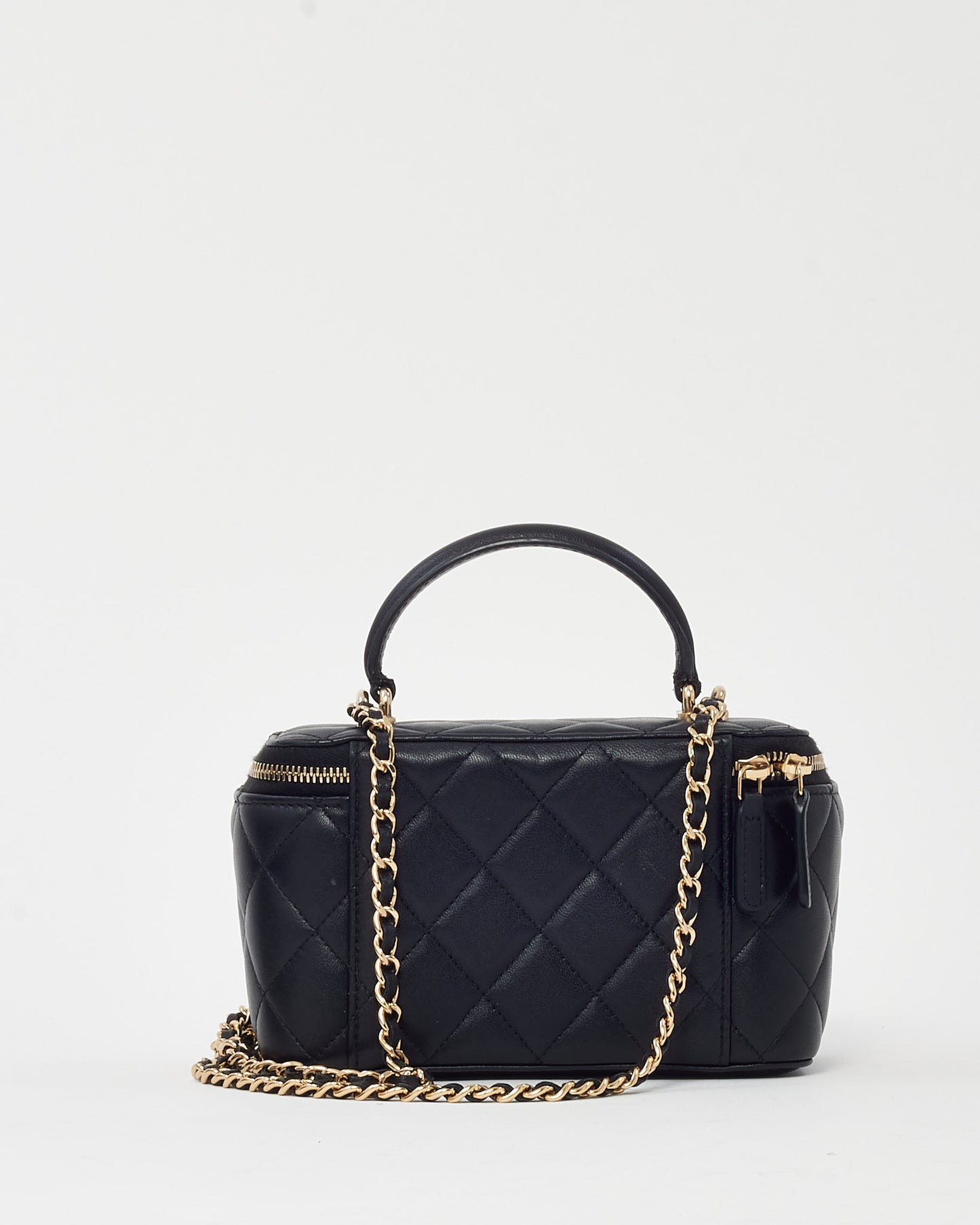 Chanel Black Lambskin Leather Top Handle Chain Vanity Bag GHW