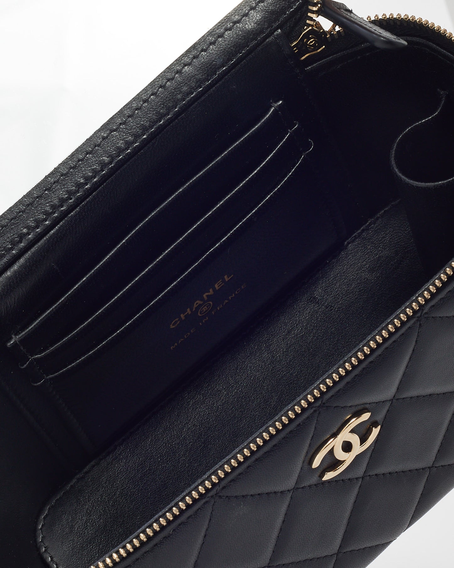 Chanel Black Lambskin Leather Top Handle Chain Vanity Bag GHW