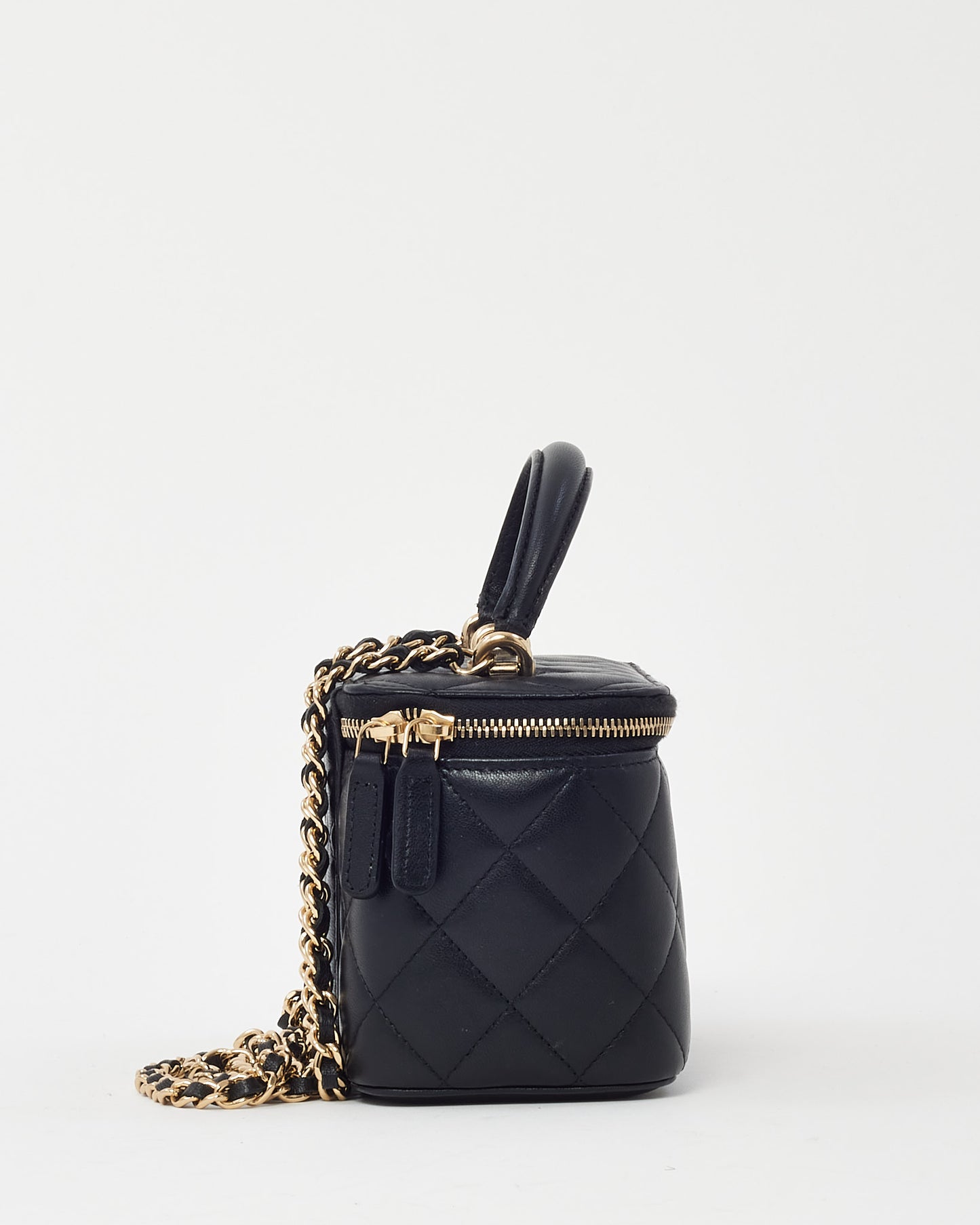 Chanel Black Lambskin Leather Top Handle Chain Vanity Bag GHW