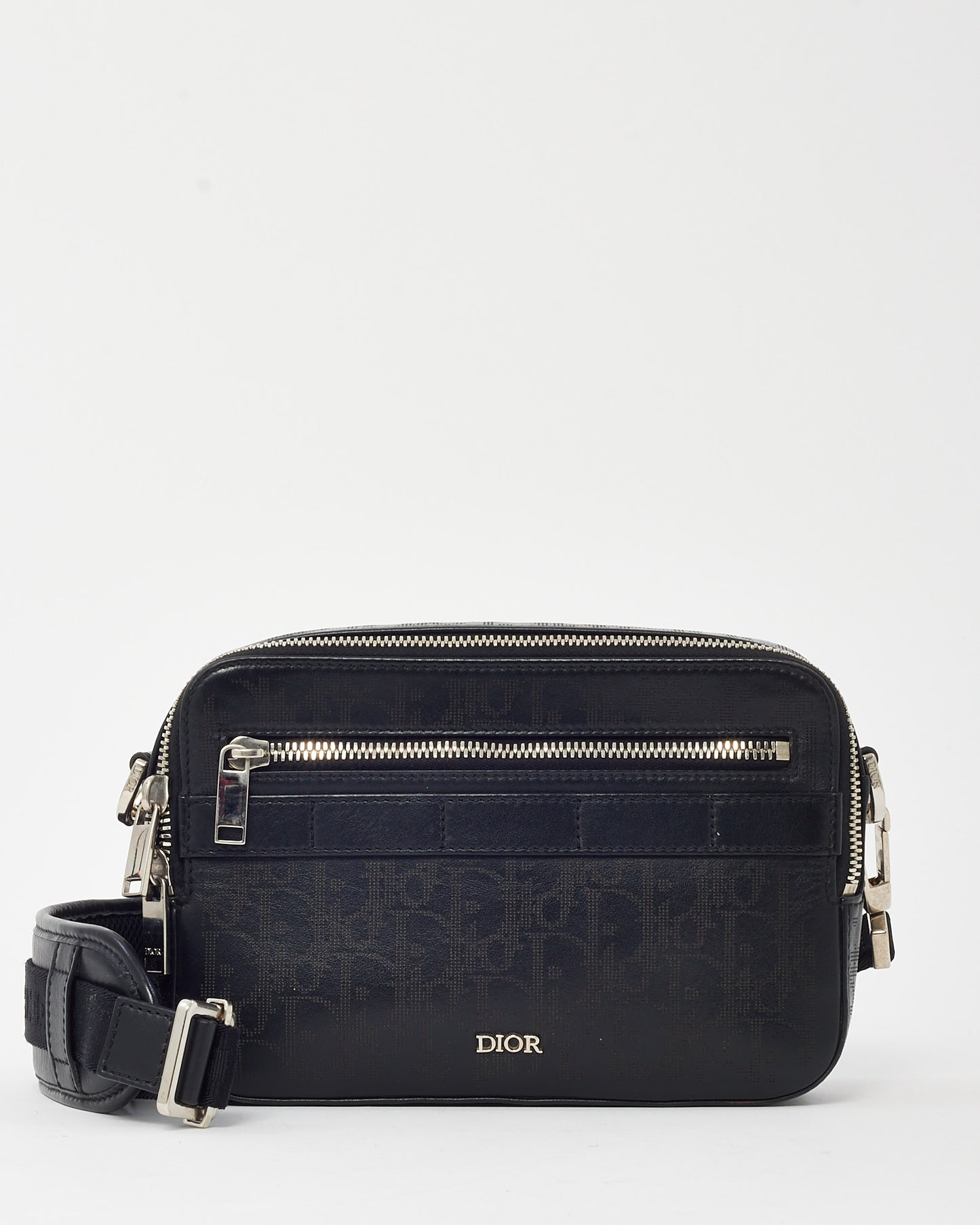 Dior Black Perforated Monogram Oblique Calfskin Leather Galaxy Safari Messenger Bag