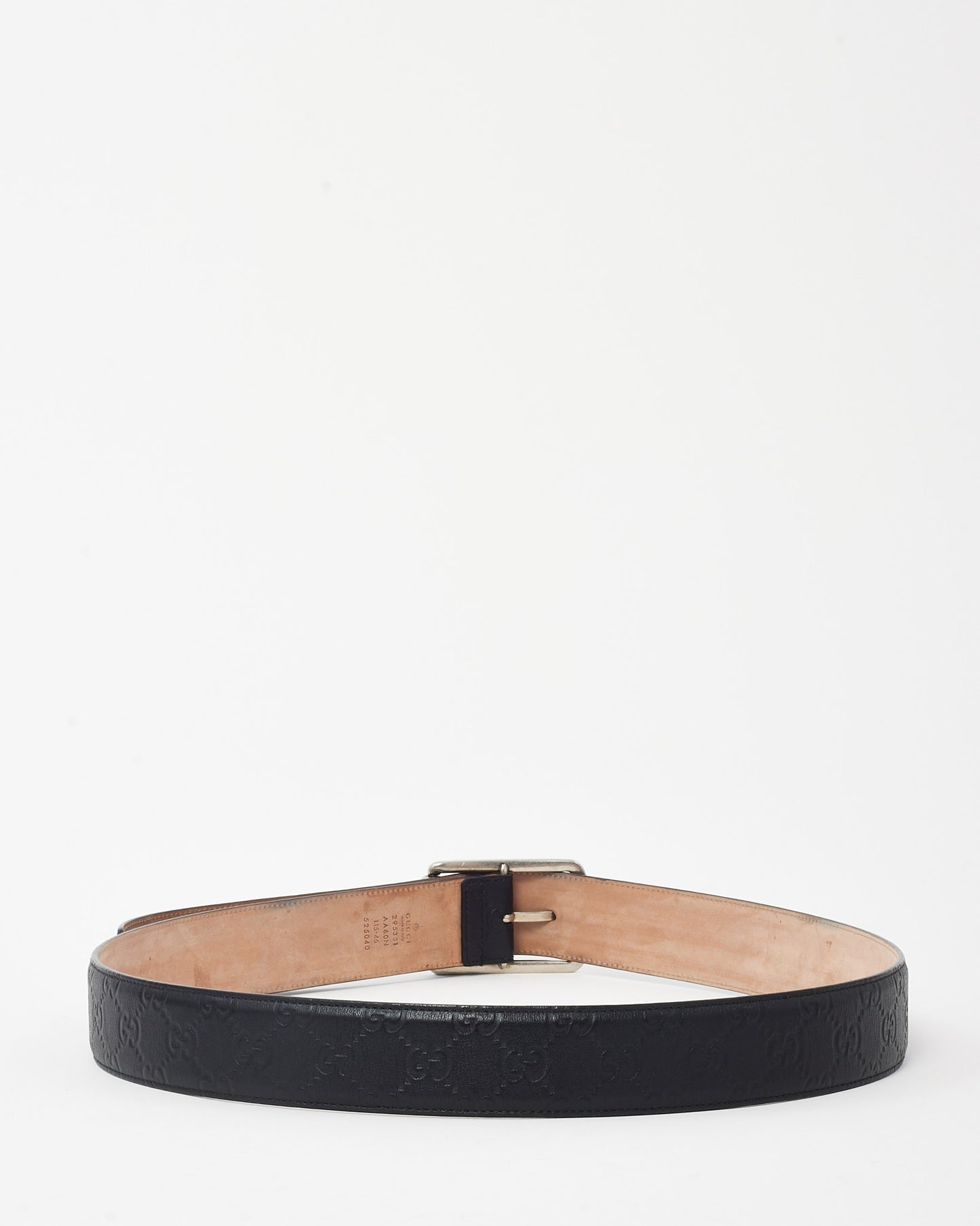 Gucci Black Monogram Signature GG Leather Silver Buckle Belt - 115/46