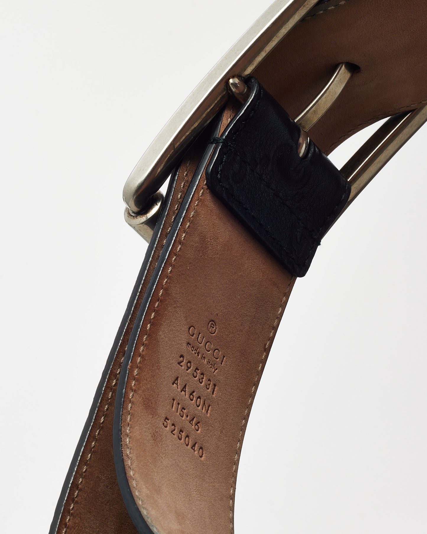 Gucci Black Monogram Signature GG Leather Silver Buckle Belt - 115/46