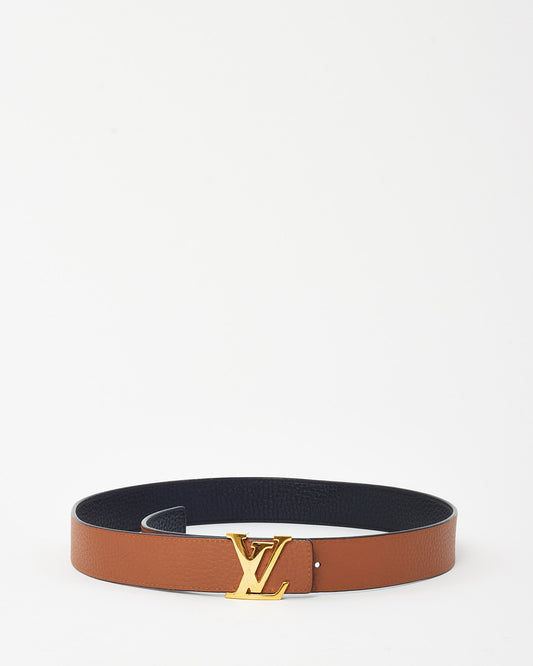 Louis Vuitton Brown and Black Grained Calf Leather Reversible GHW LV Initiales 30MM Belt - 75/30