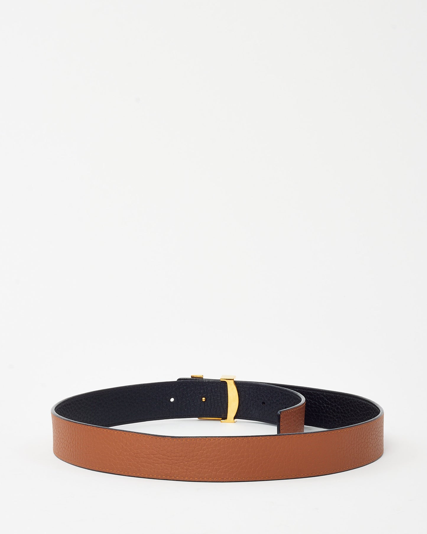 Louis Vuitton Brown and Black Grained Calf Leather Reversible GHW LV Initiales 30MM Belt - 75/30
