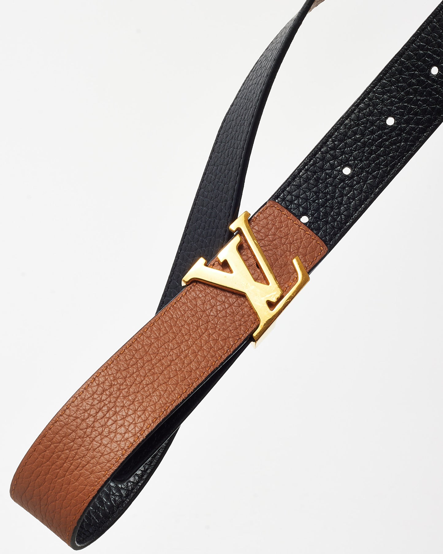 Louis Vuitton Brown and Black Grained Calf Leather Reversible GHW LV Initiales 30MM Belt - 75/30