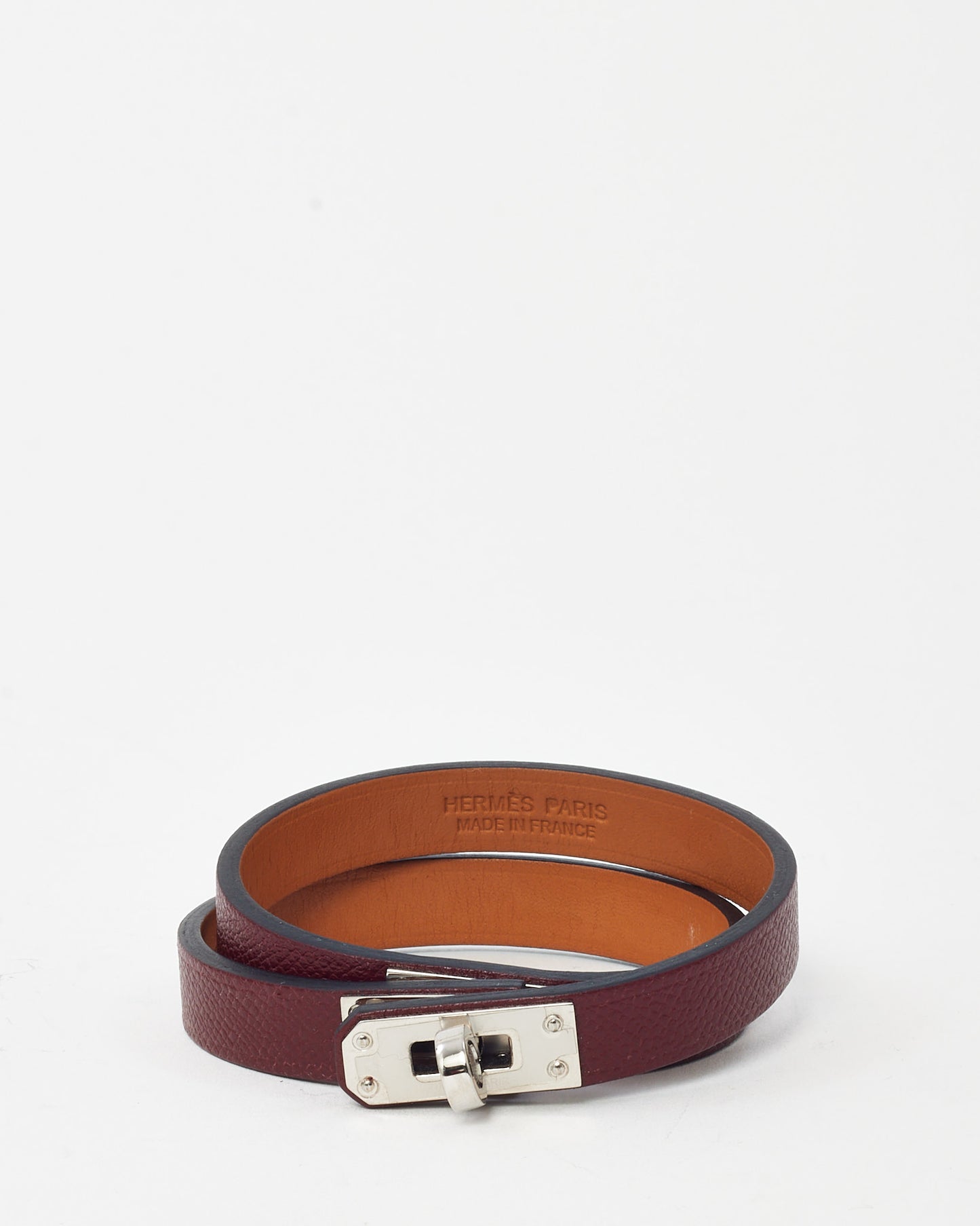 Hermès Burgundy Leather SHW Mini Kelly Double Tour Bracelet - T2/S