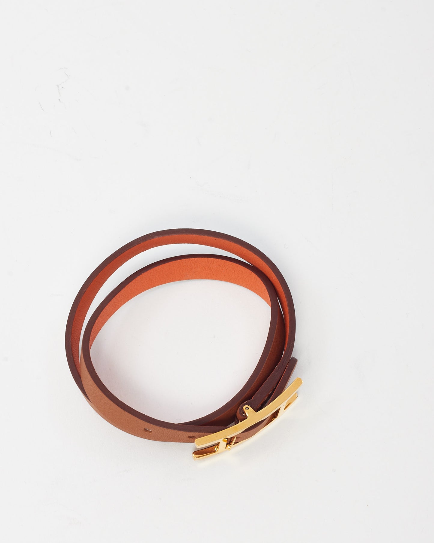 Hermès Orange and Gold (Tan) Leather GHW Behapi Double Tour Bracelet - T2/S