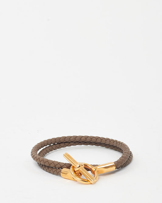 Hermès Étoupe Braided Leather RGH Glenan Double Tour Bracelet - T2/S
