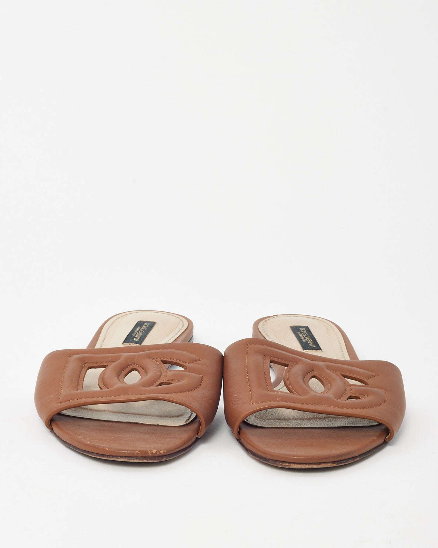 Dolce & Gabbana Brown Leather DG Millennials Logo Slides - 36
