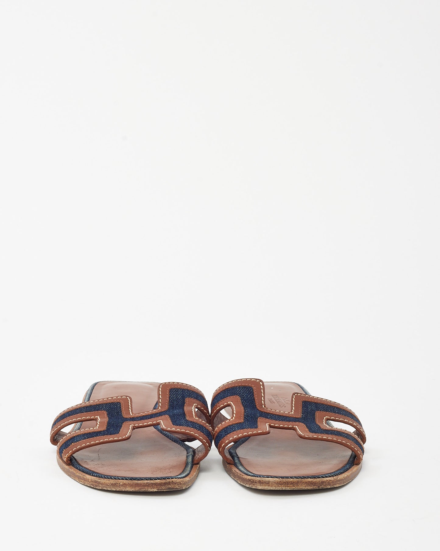 Hermès Brown Leather and Blue Denim Oran H Sandals - 36.5