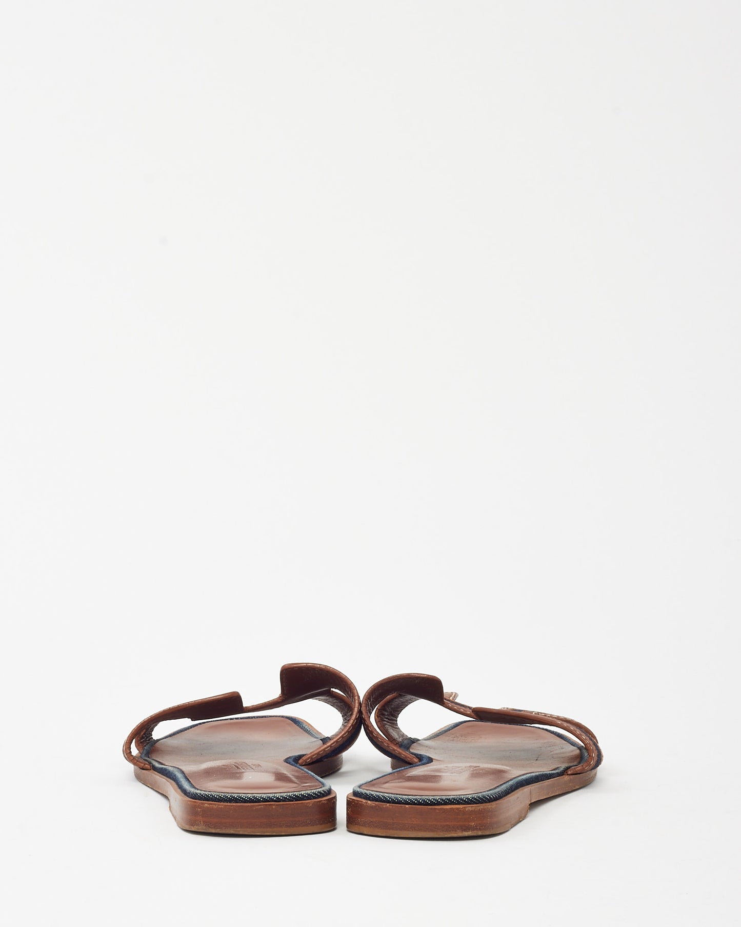 Hermès Brown Leather and Blue Denim Oran H Sandals - 36.5