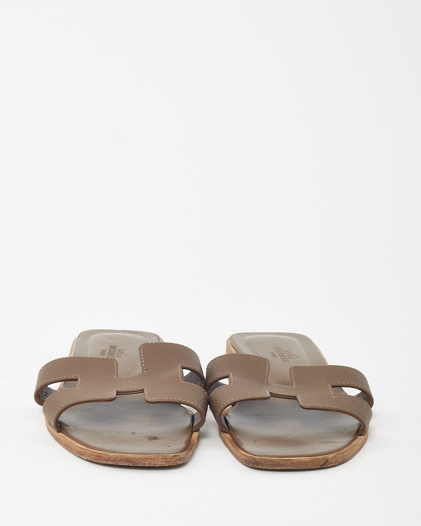 Hermès Étoupe Leather Oran H Sandals - 36.5