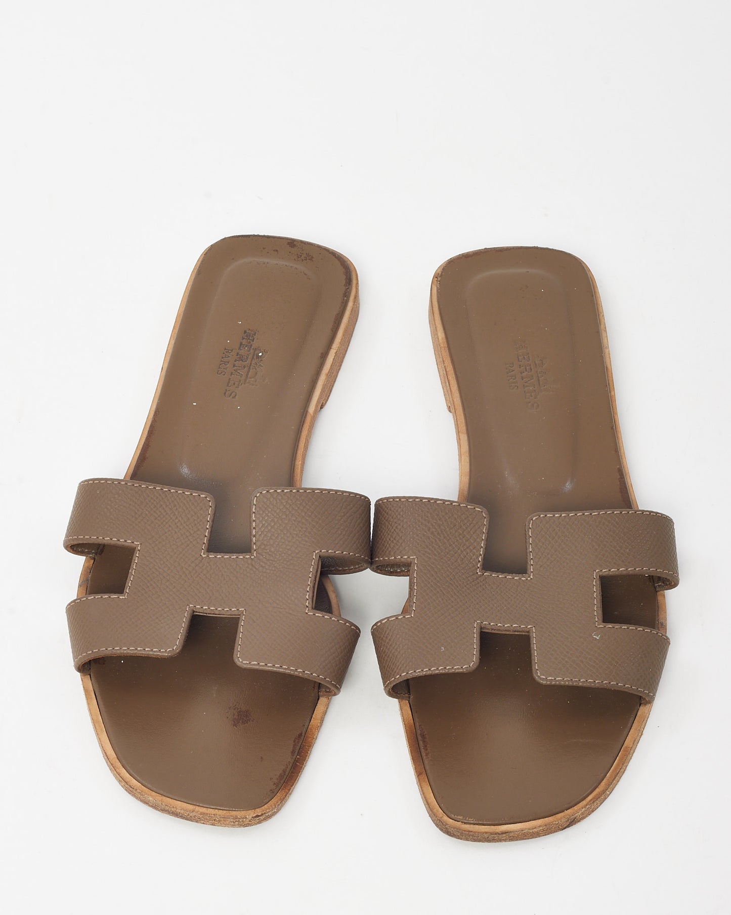 Hermès Étoupe Leather Oran H Sandals - 36.5