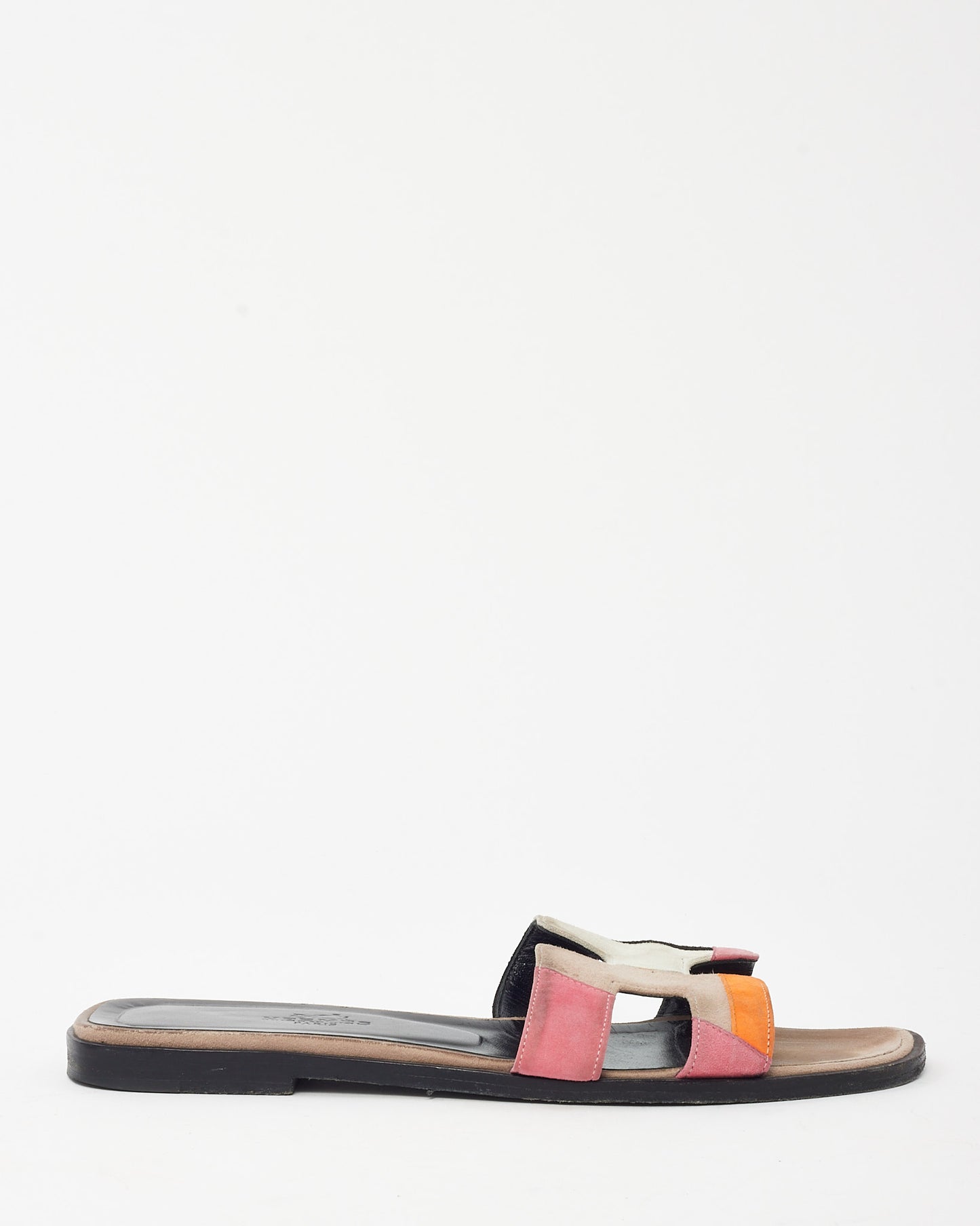 Hermès Beige/Black/Orange/Pink Multi Suede Oran H Sandals - 36