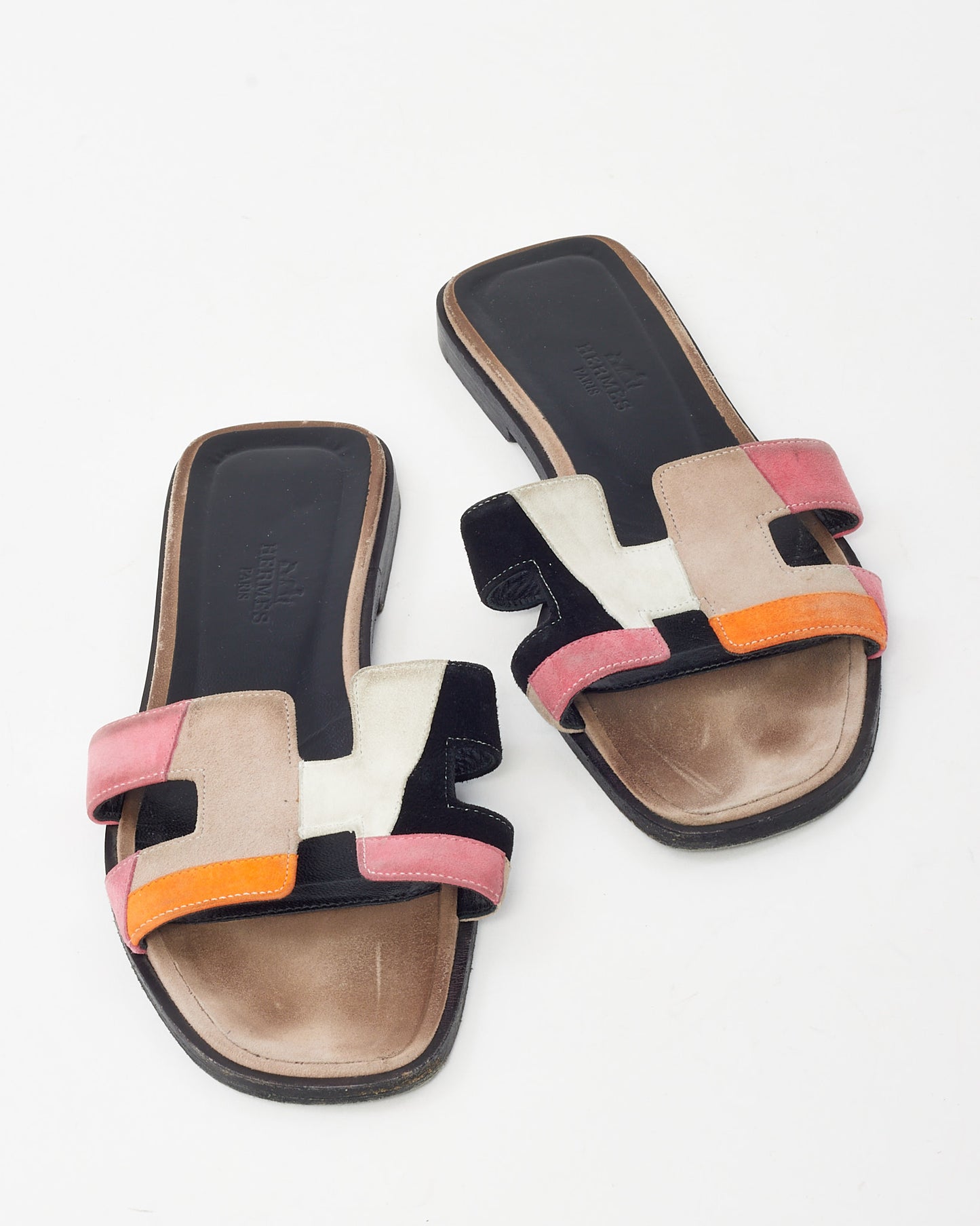Hermès Beige/Black/Orange/Pink Multi Suede Oran H Sandals - 36