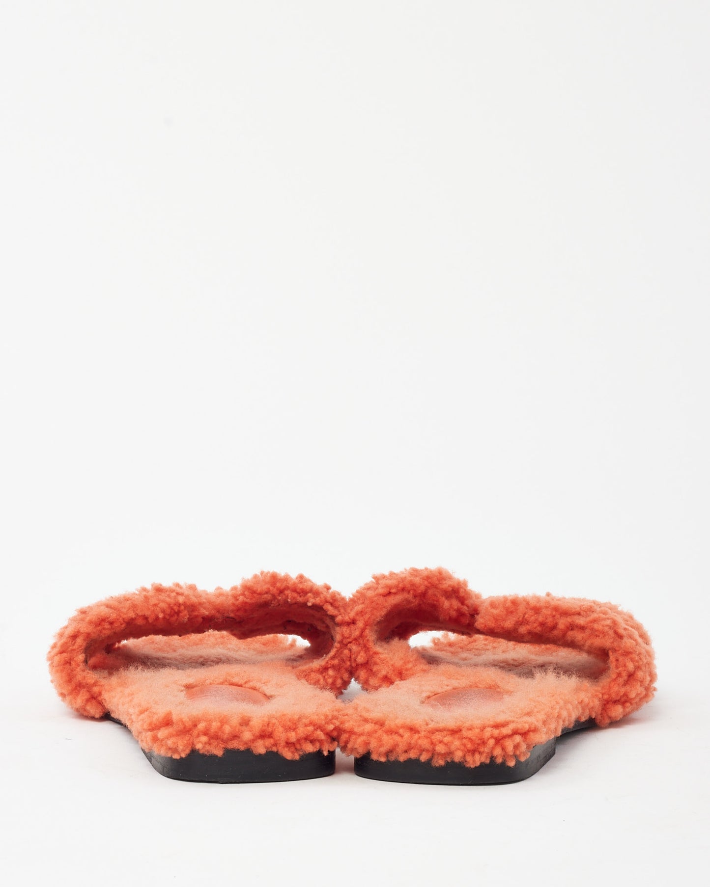 Hermès Orange Coral Shearling Oran H Sandals - 37