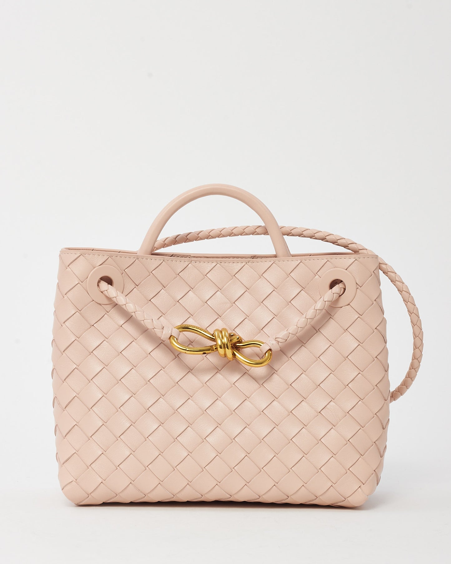 Bottega Veneta Pink Intrecciato Leather Small Andiamo Bag GHW