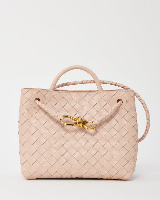 Bottega Veneta Pink Intrecciato Leather Small Andiamo Bag GHW