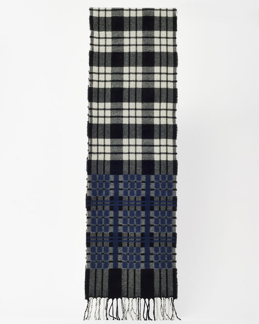 Alexander McQueen Grey/Black/Blue Plaid Check Wool Fringe Scarf
