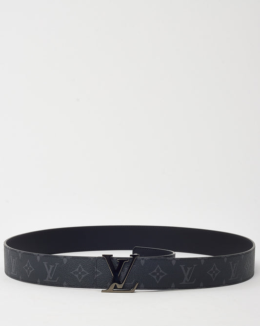 Louis Vuitton Black Monogram Eclipse Canvas and Leather Reversible Black LV Initiales 40mm Belt - 120/48