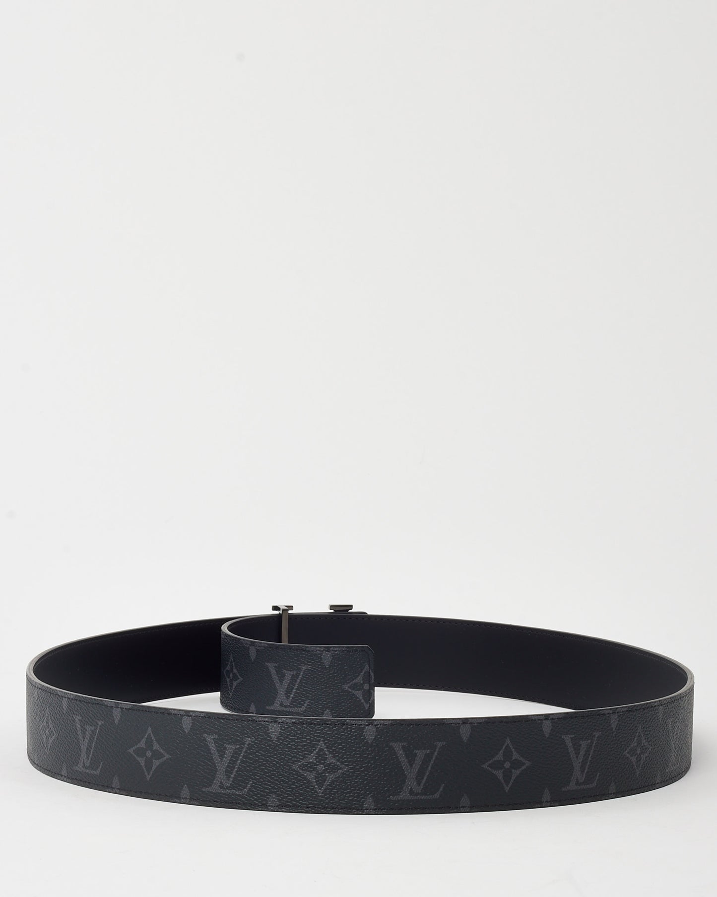 Louis Vuitton Black Monogram Eclipse Canvas and Leather Reversible Black LV Initiales 40mm Belt - 120/48