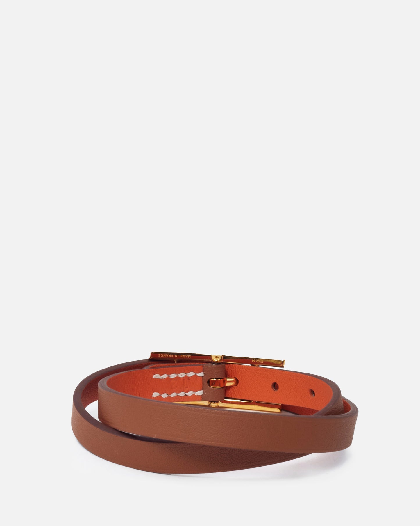 Hermès Orange and Gold (Tan) Leather GHW Behapi Double Tour Bracelet - T2/S