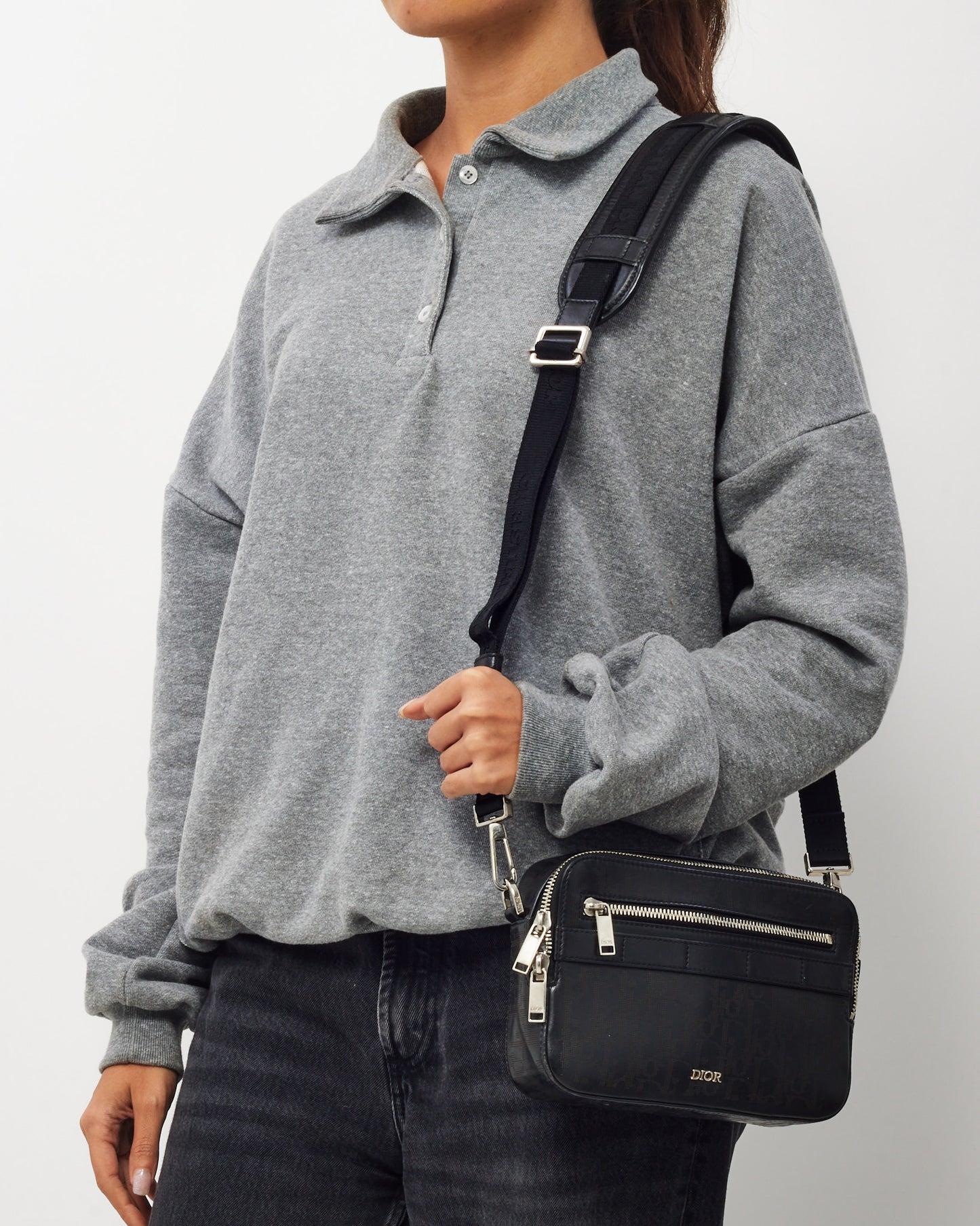 Dior Black Perforated Monogram Oblique Calfskin Leather Galaxy Safari Messenger Bag