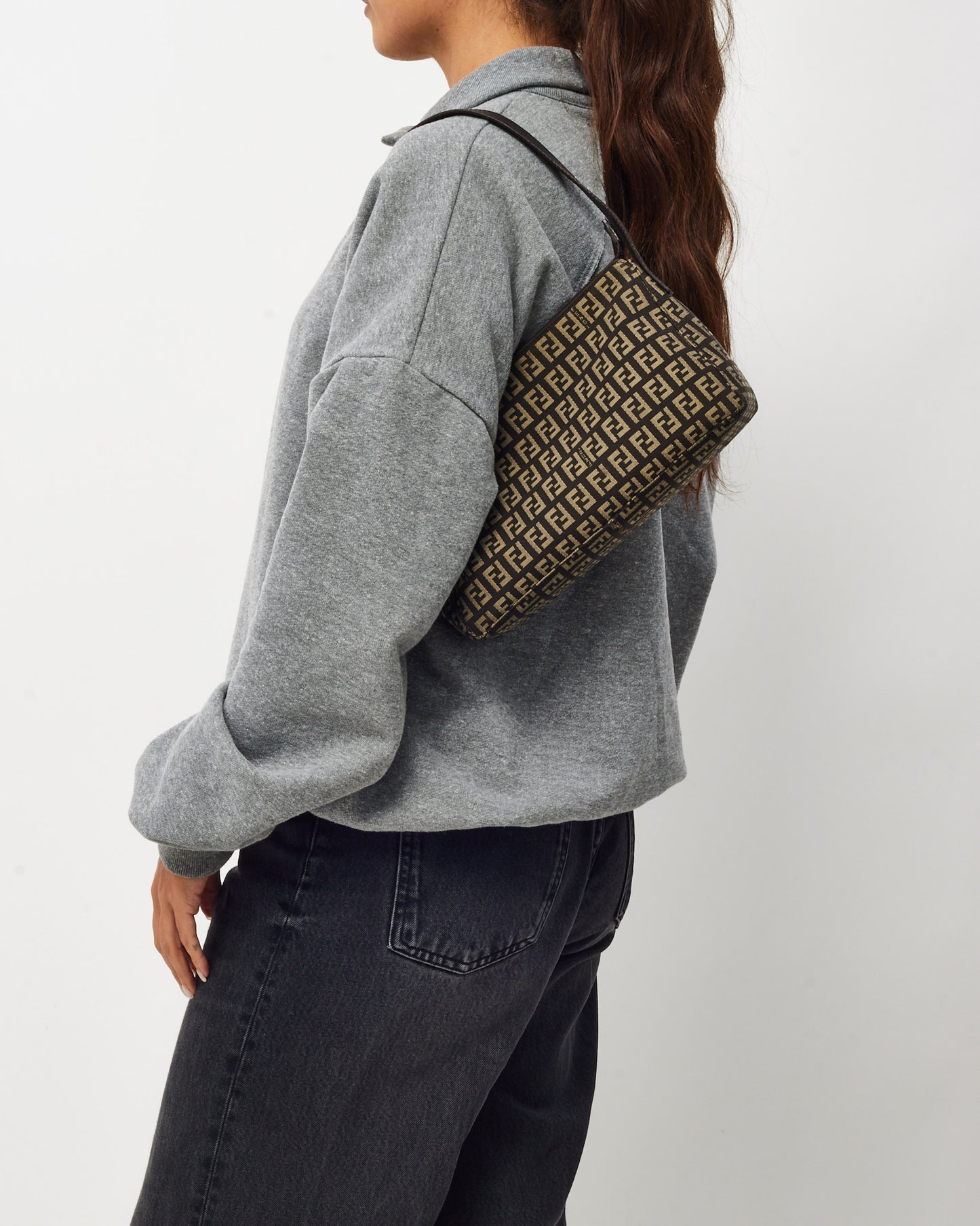 Fendi Brown and Beige FF Zucchino Canvas Small Pochette Bag