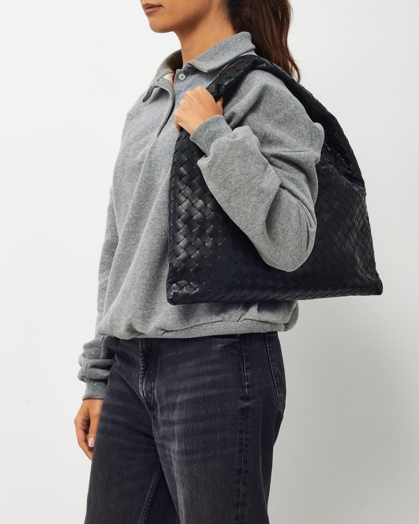 Bottega Veneta Black Intrecciato Leather Small Hop Shoulder Bag