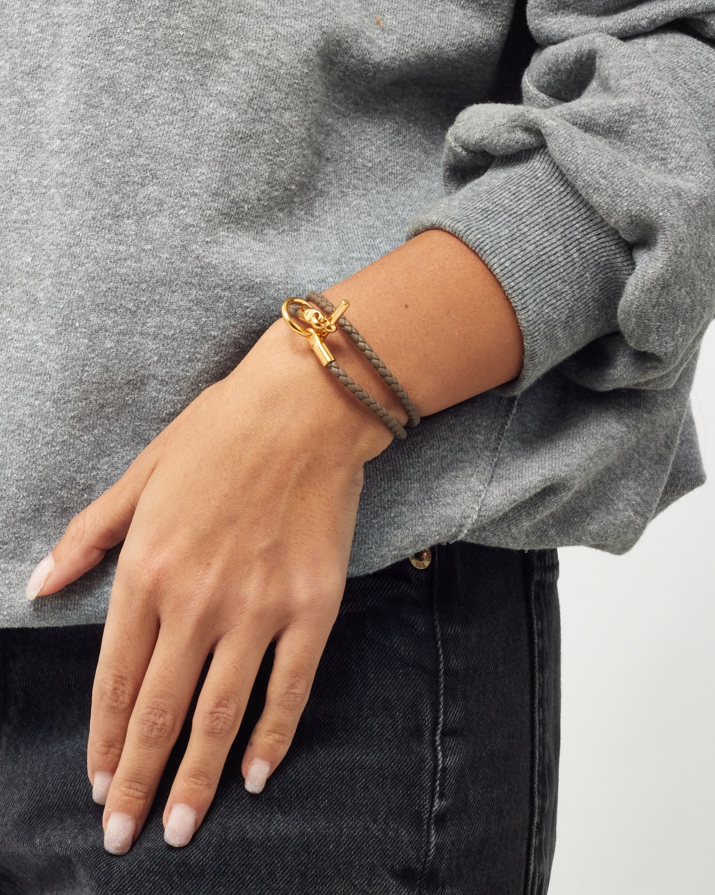 Hermès Étoupe Braided Leather RGH Glenan Double Tour Bracelet - T2/S