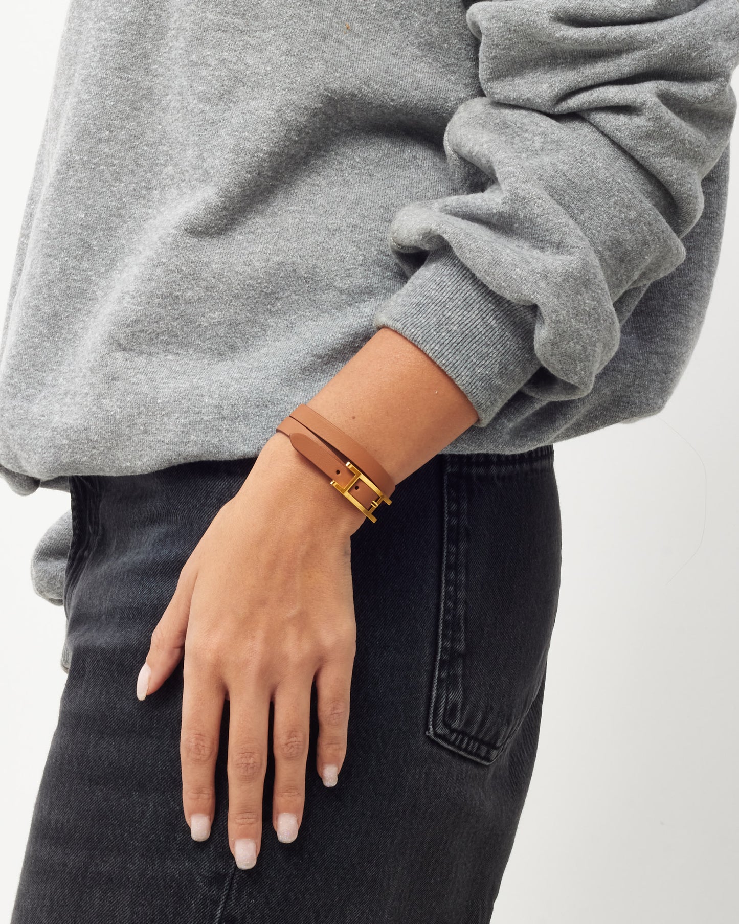 Hermès Orange and Gold (Tan) Leather GHW Behapi Double Tour Bracelet - T2/S