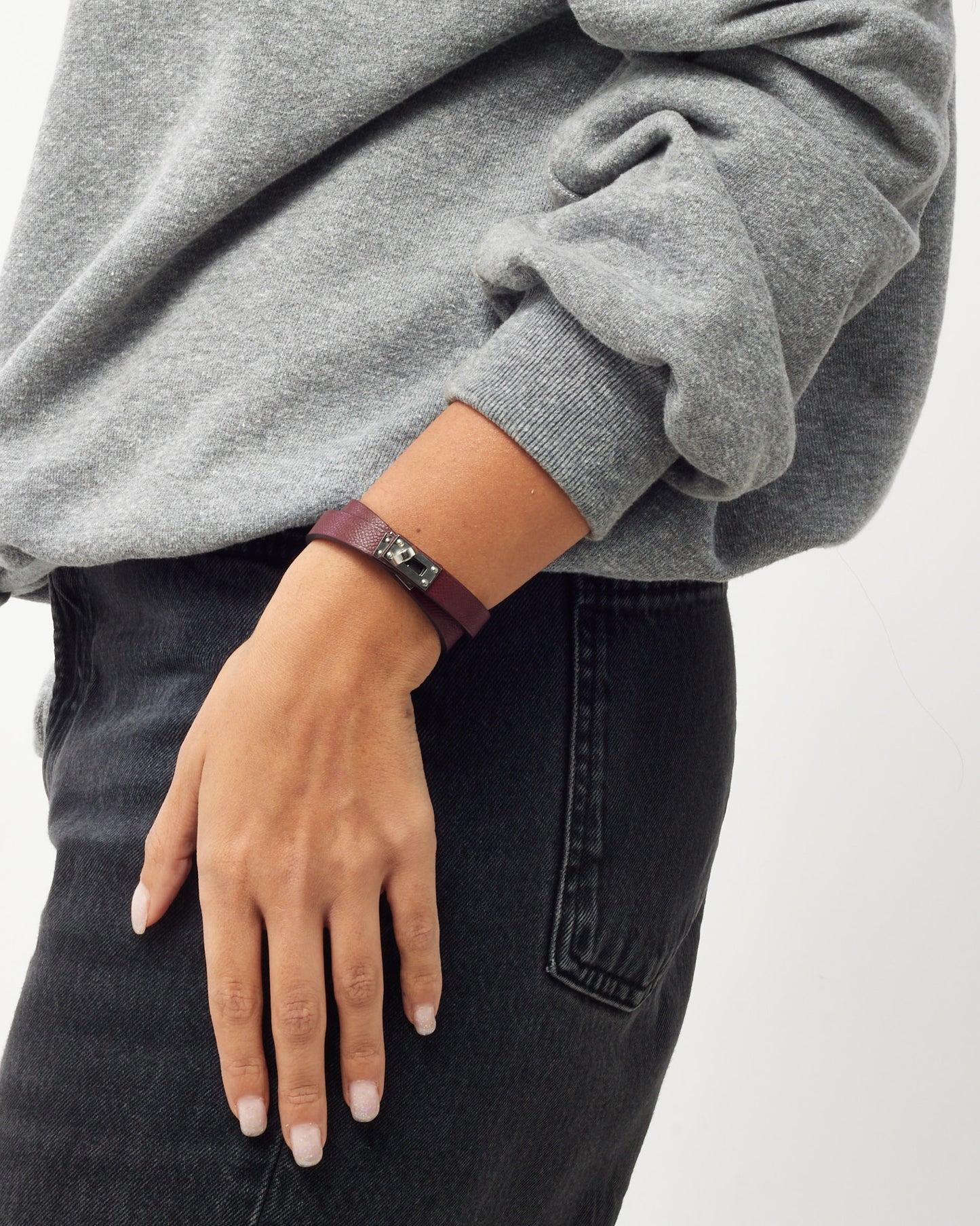 Hermès Burgundy Leather SHW Mini Kelly Double Tour Bracelet - T2/S