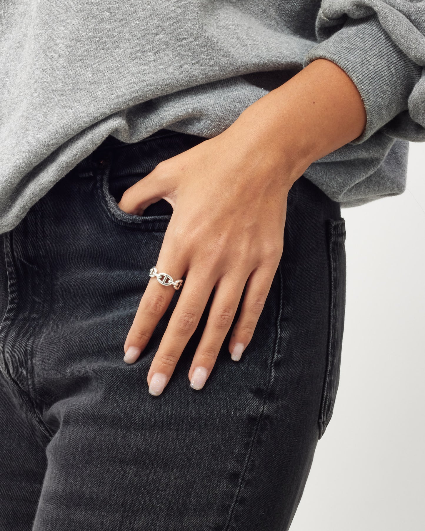 Hermès Silver Chaine D'Ancre Enchainee Ring PM - 53