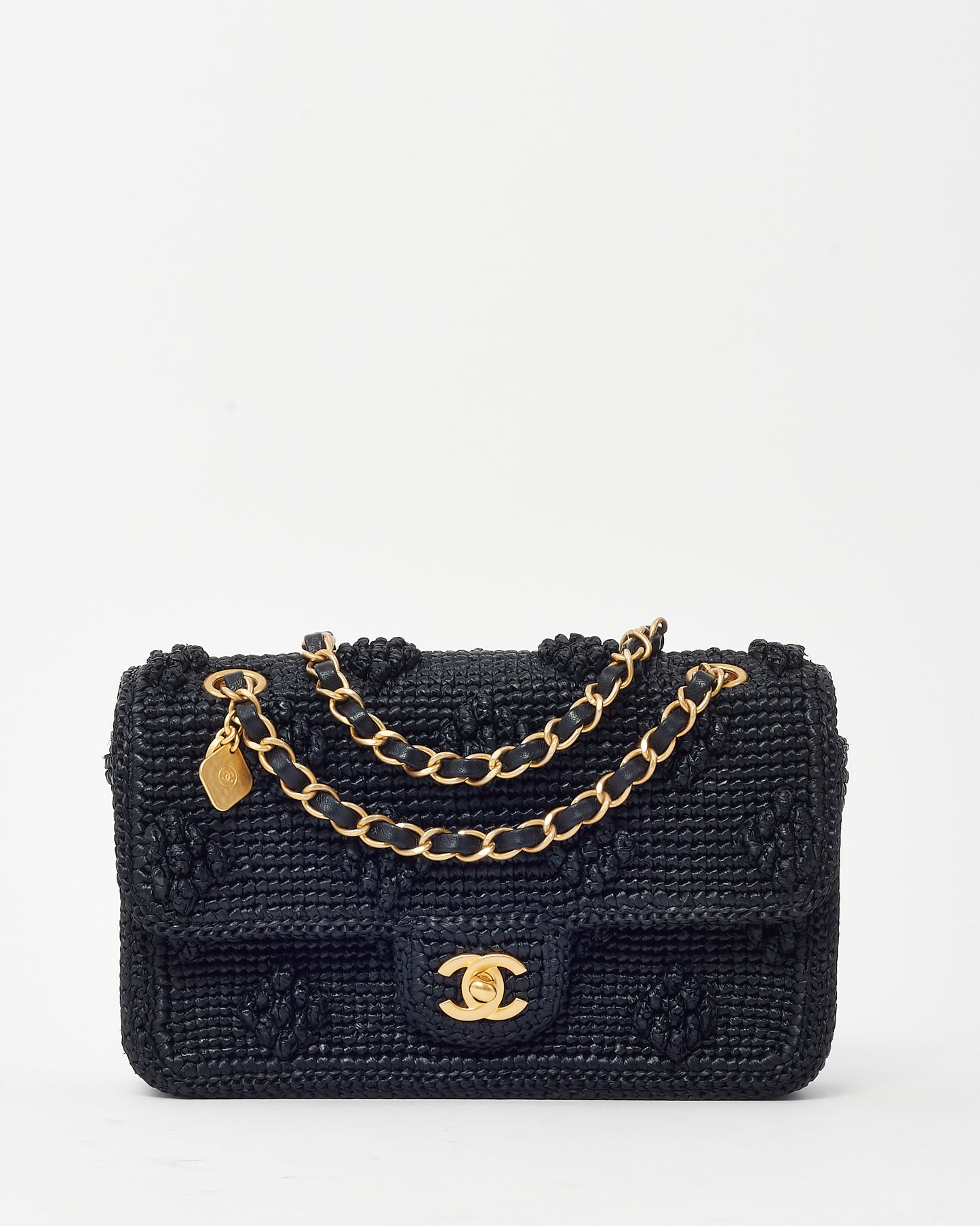 Chanel Black Raffia Small Dolce Raffia Flap Bag GHW