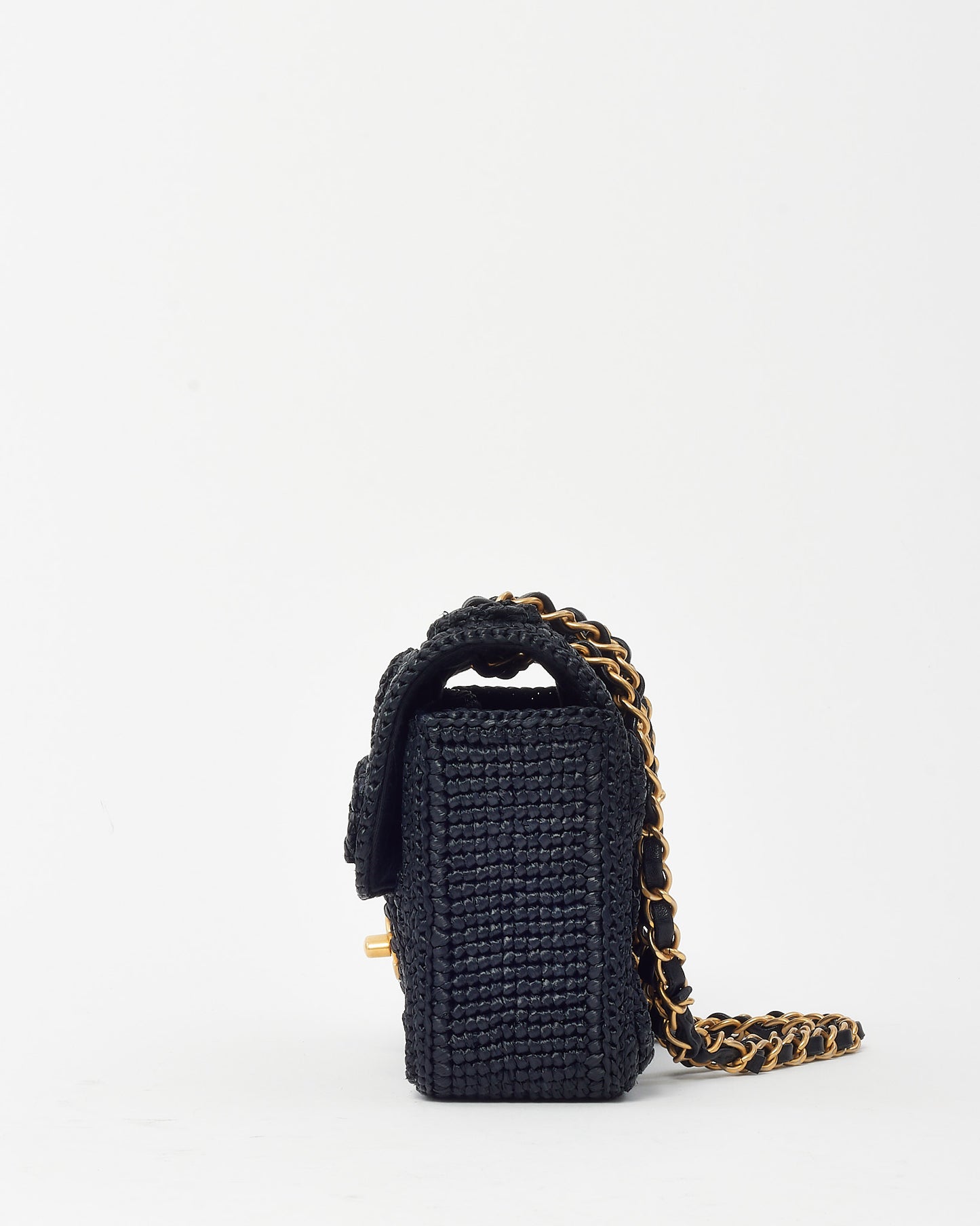 Chanel Black Raffia Small Dolce Raffia Flap Bag GHW