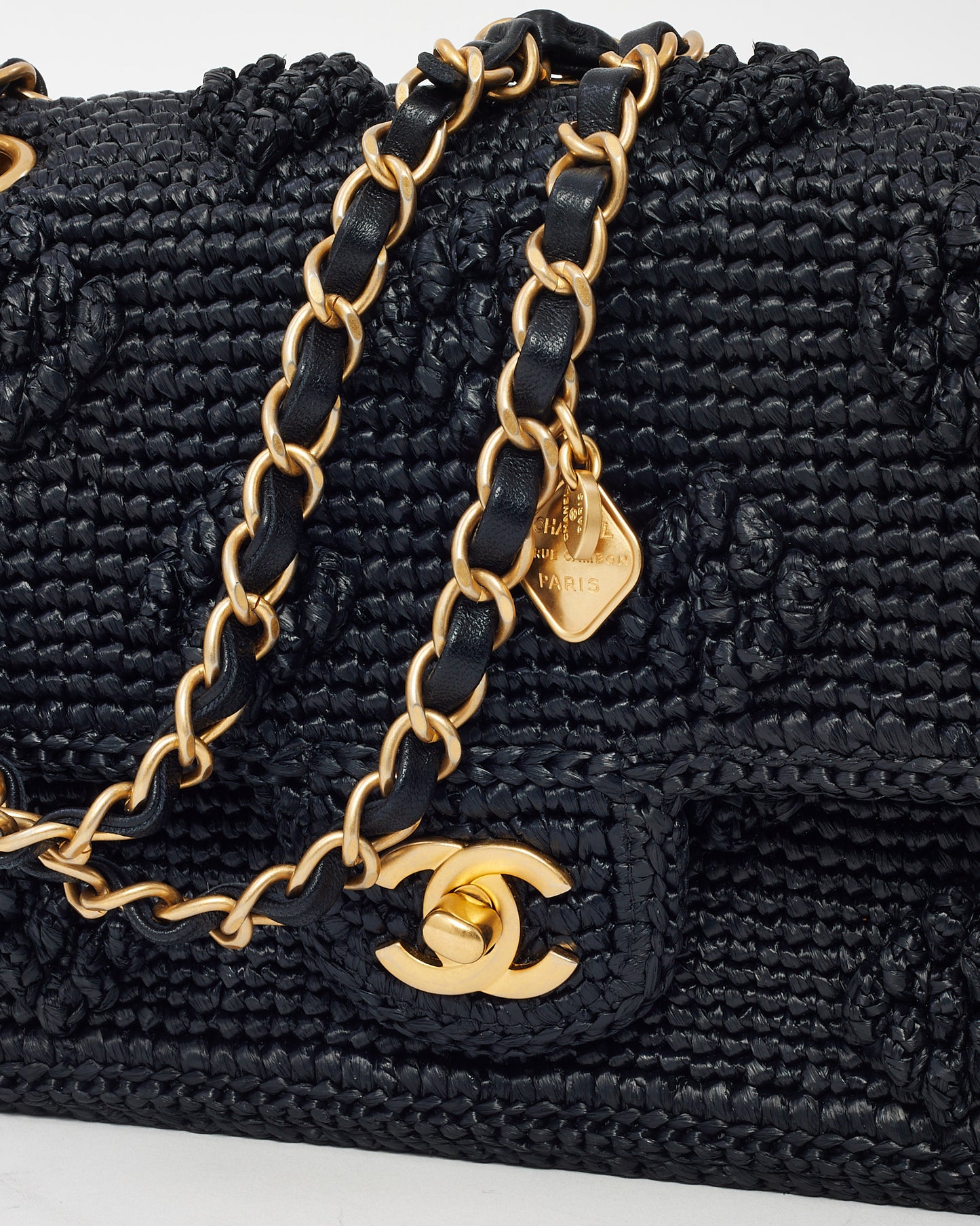 Chanel Black Raffia Small Dolce Raffia Flap Bag GHW