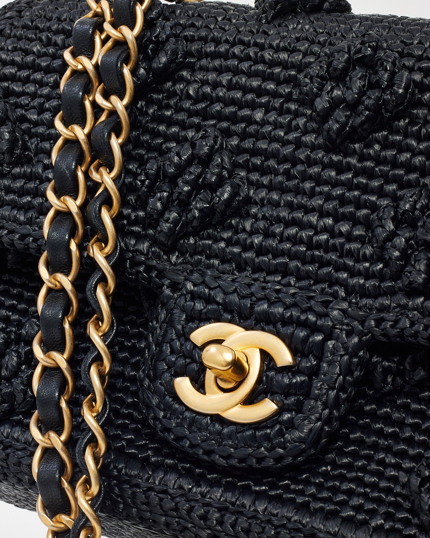 Chanel Black Raffia Small Dolce Raffia Flap Bag GHW