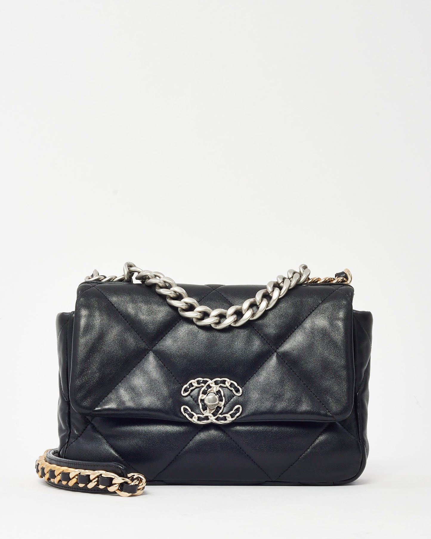 Chanel Black Quilted Lambskin Leather Small 19 SHW Bag