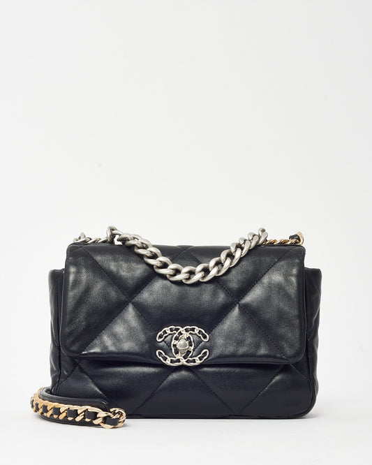 Chanel Black Quilted Lambskin Leather Small 19 SHW Bag
