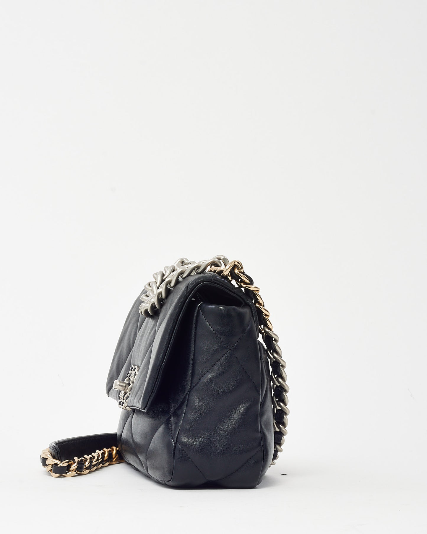 Chanel Black Quilted Lambskin Leather Small 19 SHW Bag