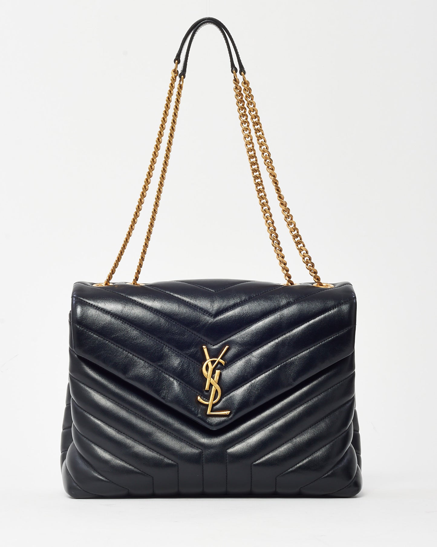 Saint Laurent Black Chevron Leather Medium Loulou Shoulder Bag GHW