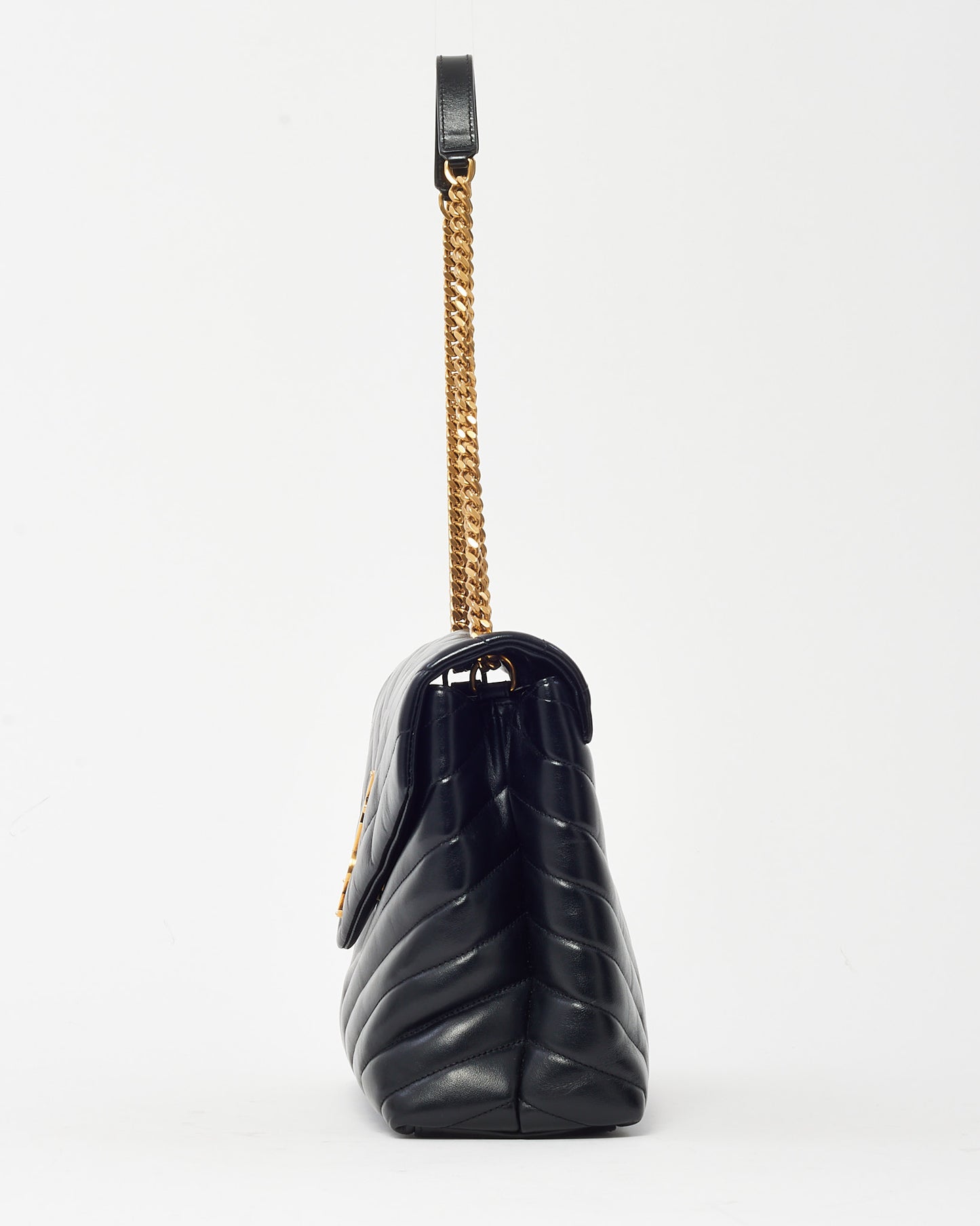 Saint Laurent Black Chevron Leather Medium Loulou Shoulder Bag GHW