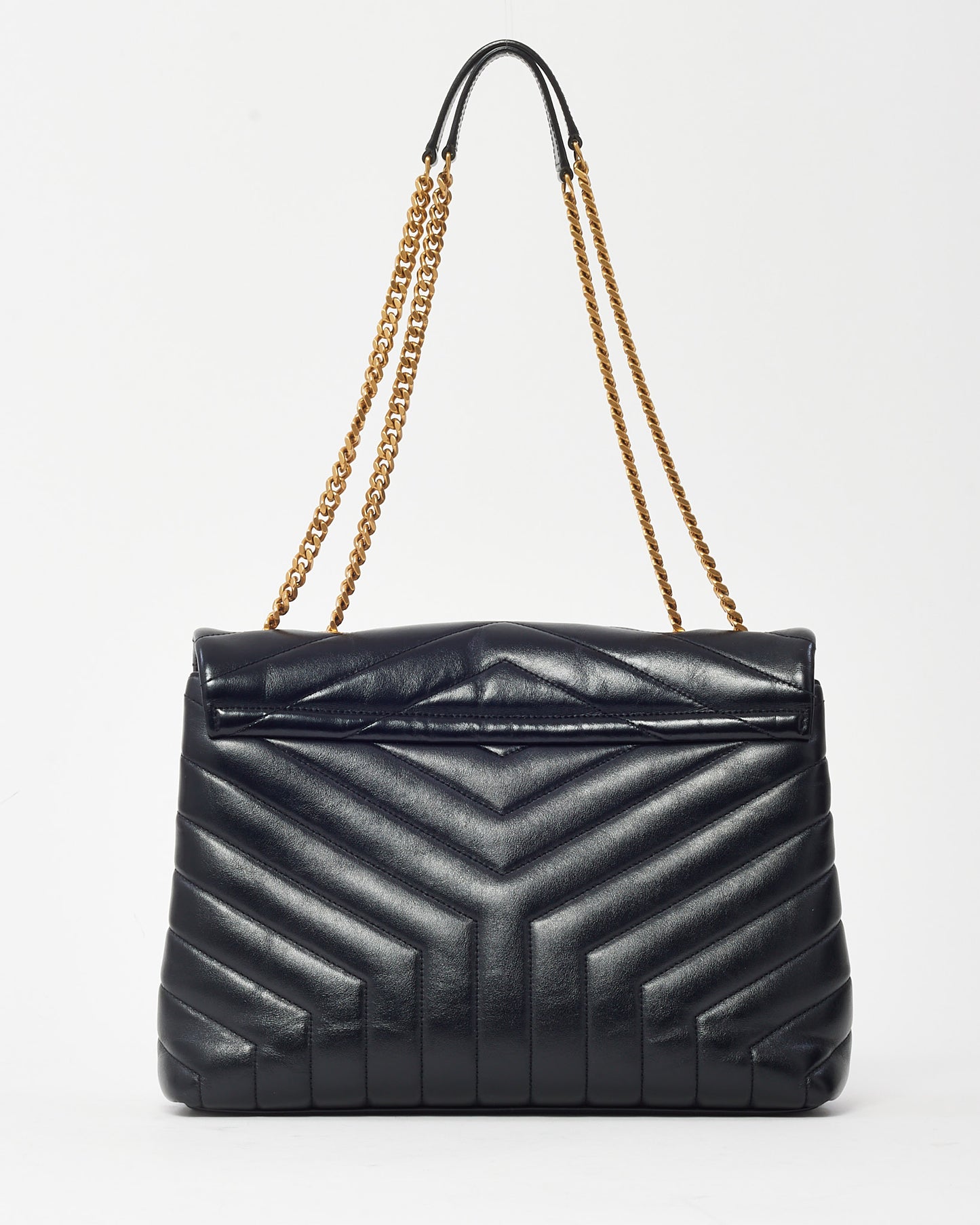 Saint Laurent Black Chevron Leather Medium Loulou Shoulder Bag GHW