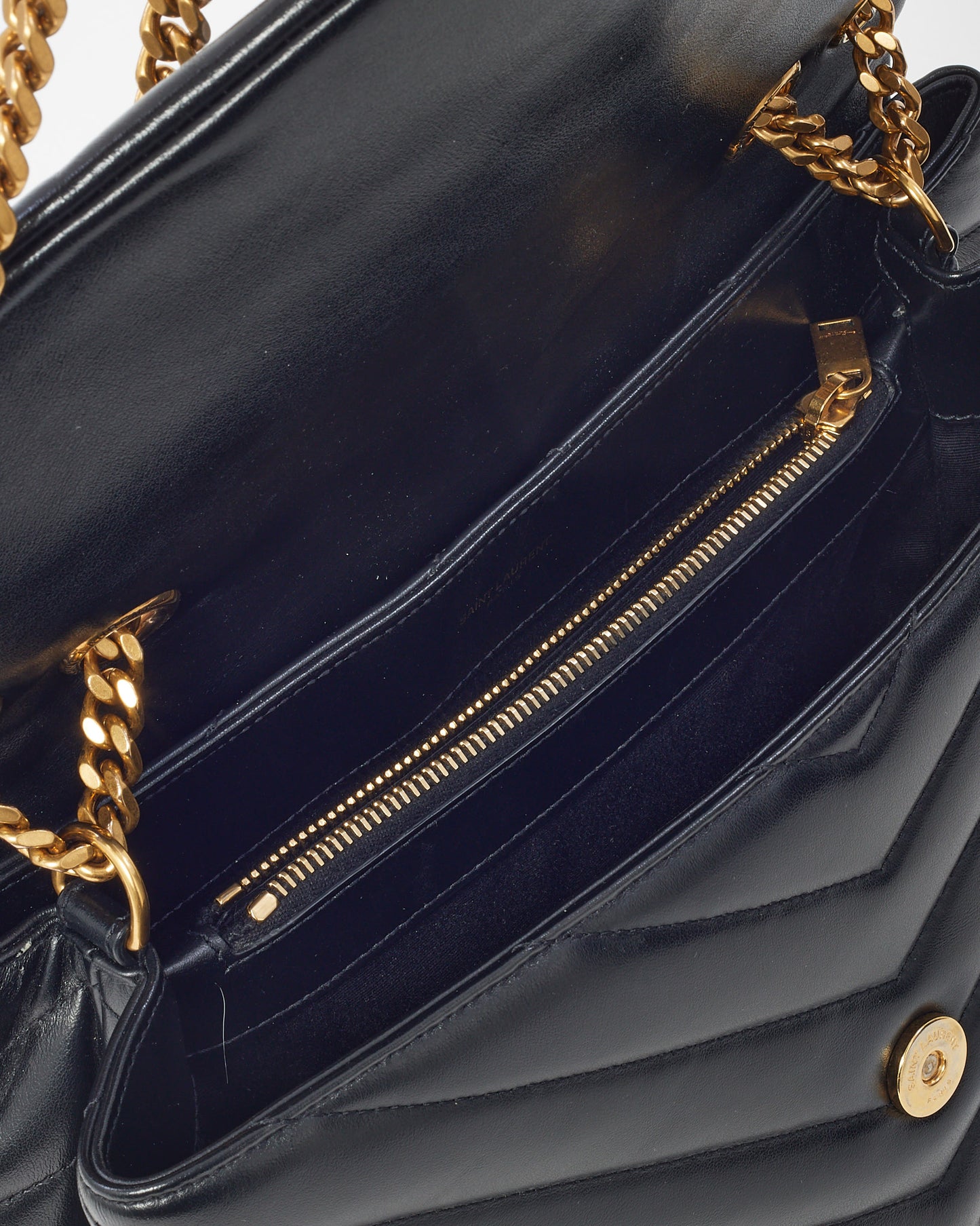 Saint Laurent Black Chevron Leather Medium Loulou Shoulder Bag GHW