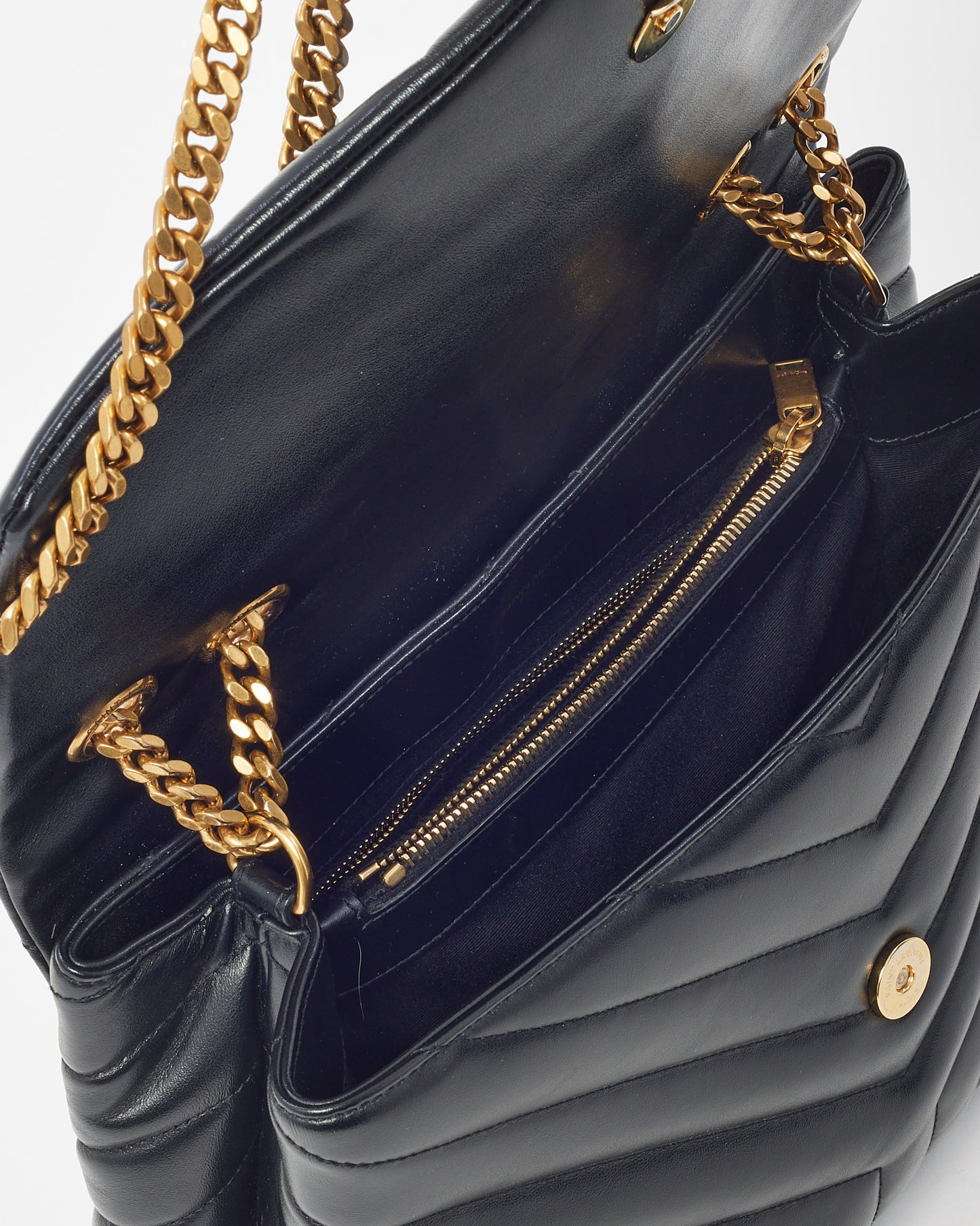Saint Laurent Black Chevron Leather Medium Loulou Shoulder Bag GHW