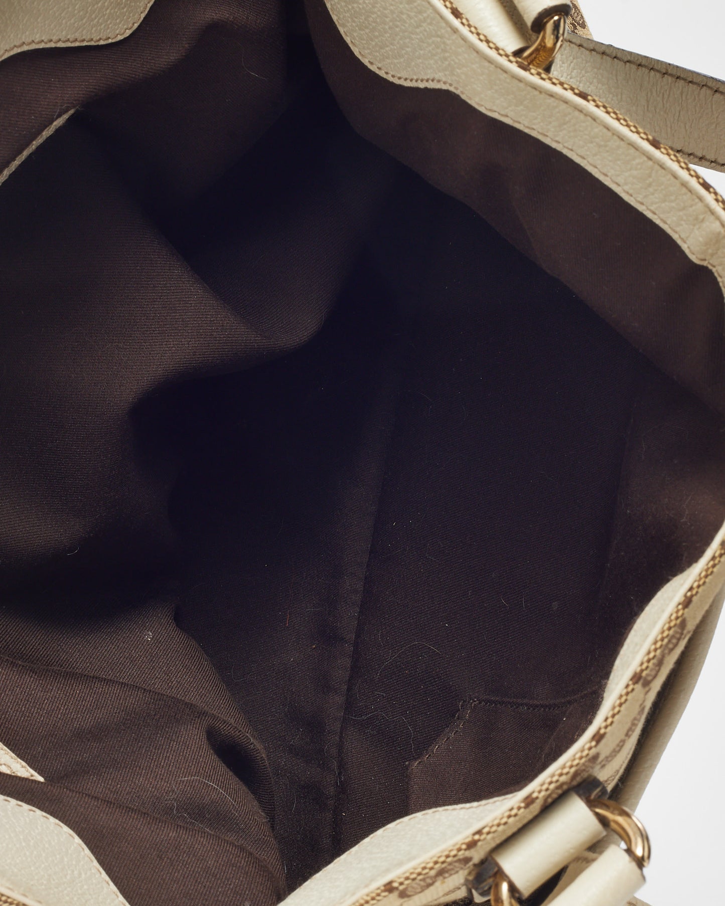 Gucci White Leather and Beige and Brown GG Monogram Canvas Charmy Shoulder Bag